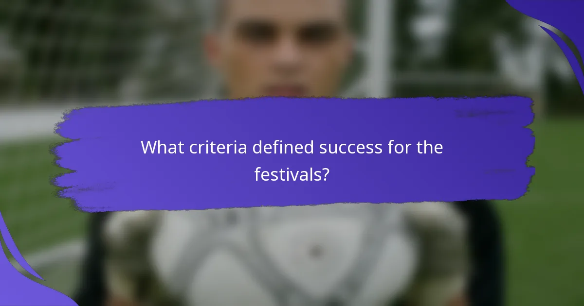 What criteria defined success for the festivals?